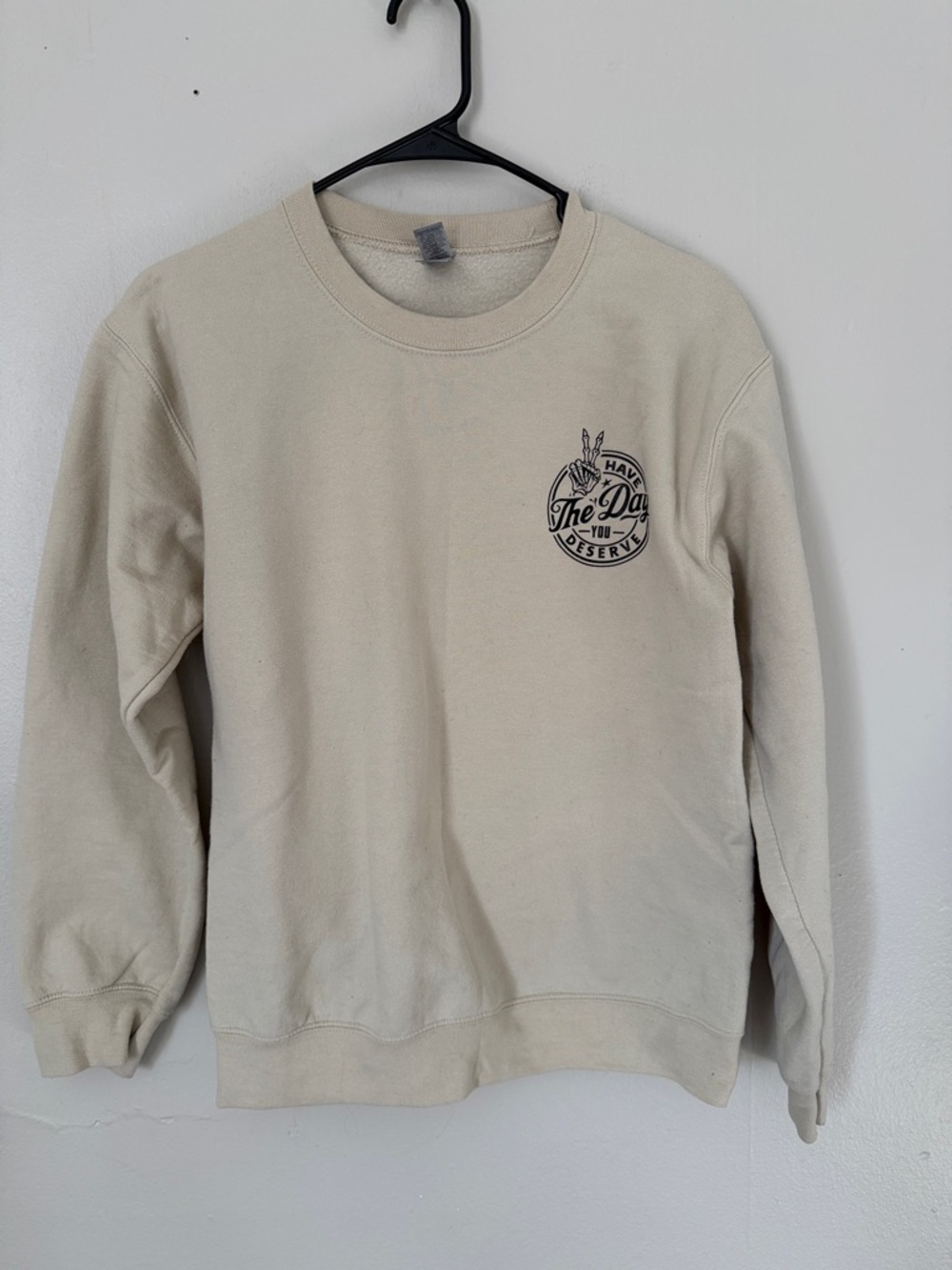 Gildan Cream Crewneck Sweatshirt with Small Black Chest Graphic